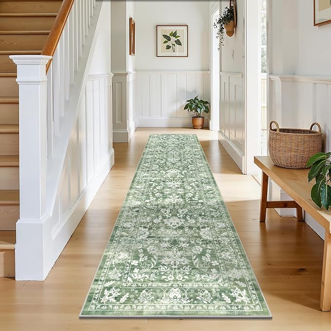 LOKHOM Washable Runner Rug, 2x8 Green Non-Slip Vintage Hallway Runner Rug - Image 8