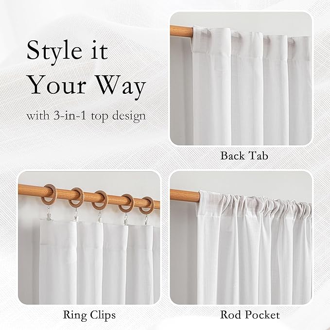MYSKY HOME White Curtains for Beroom Liivng Room 84 Inch Length 2 Panels Set - Image 4
