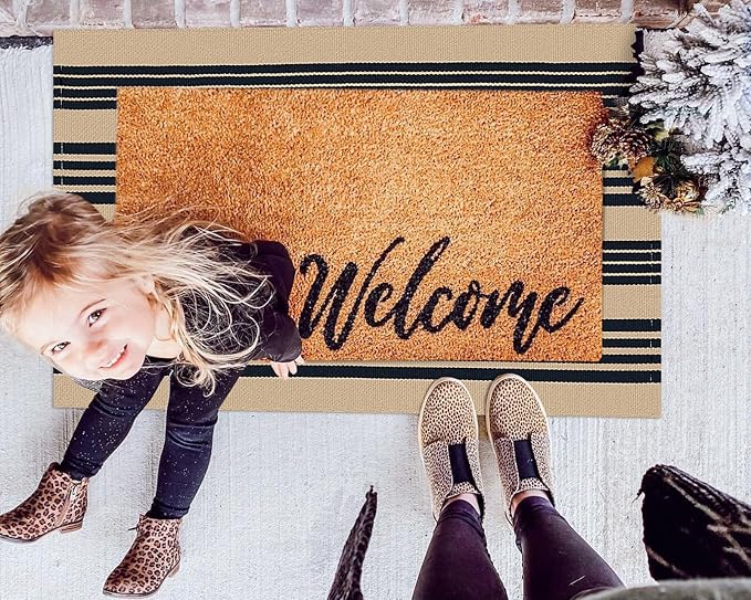 KOZYFLY Striped Front Door Mat 2x3 Ft Brown and Black Cotton Washable Indoor - Image 3