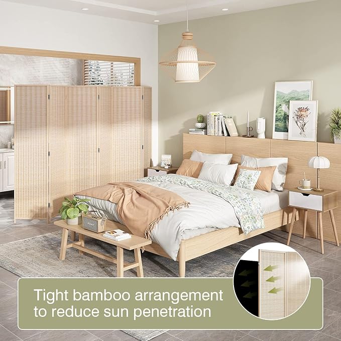 FDW Room Divider Bamboo Room Divider Wall Folding Privacy Wall Divider Wood - Image 3
