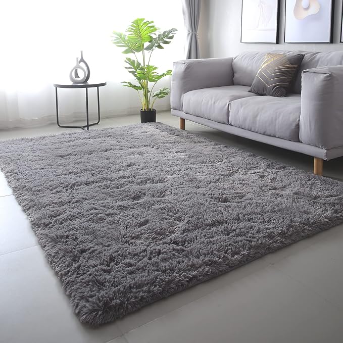 Grey Shag Rugs for Bedroom 5x7: Soft Shag Plush Area Rug for Living Room - Image 2