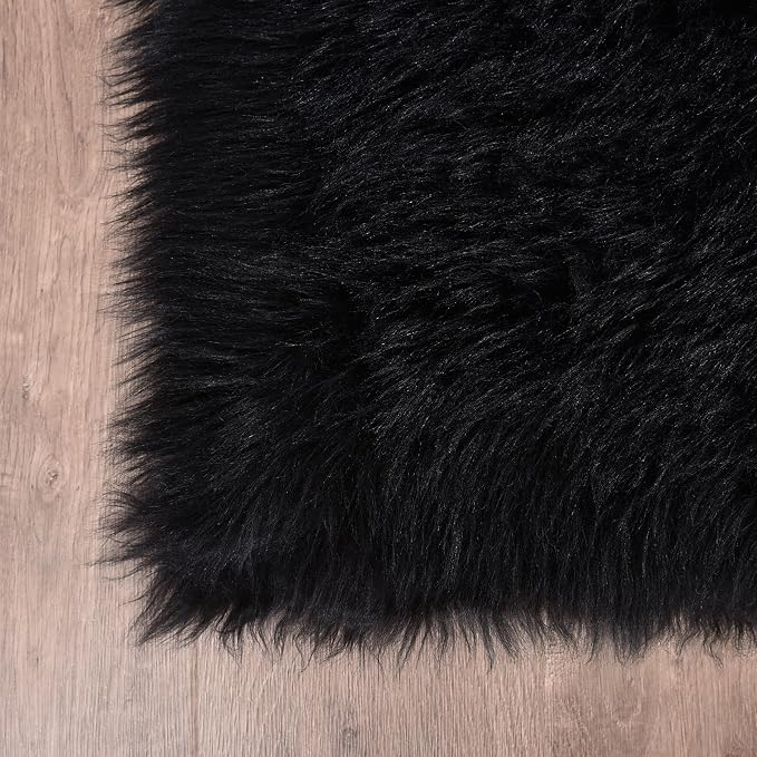 Goolela Black Round Rug 4ft Circle Fluffy Fuzzy Furry Rug - Image 7