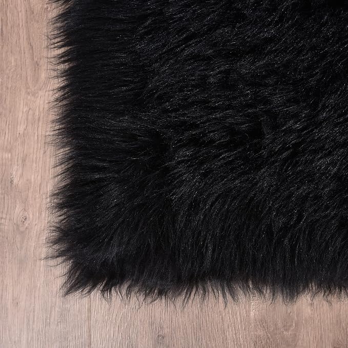 Goolela Black Fluffy Rug 4x6 Fuzzy Furry Shag Rug - Image 6