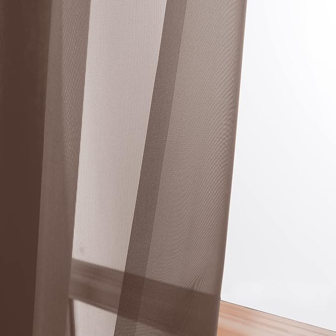 OWENIE Sheer Chocolate Curtains, Sheer Curtains 84 inch Length 2 Panels Set - Image 2