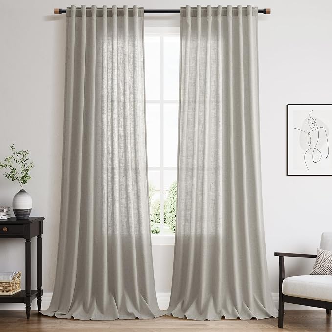 Silver Gery Linen Curtains 96 Inches by Nanspring