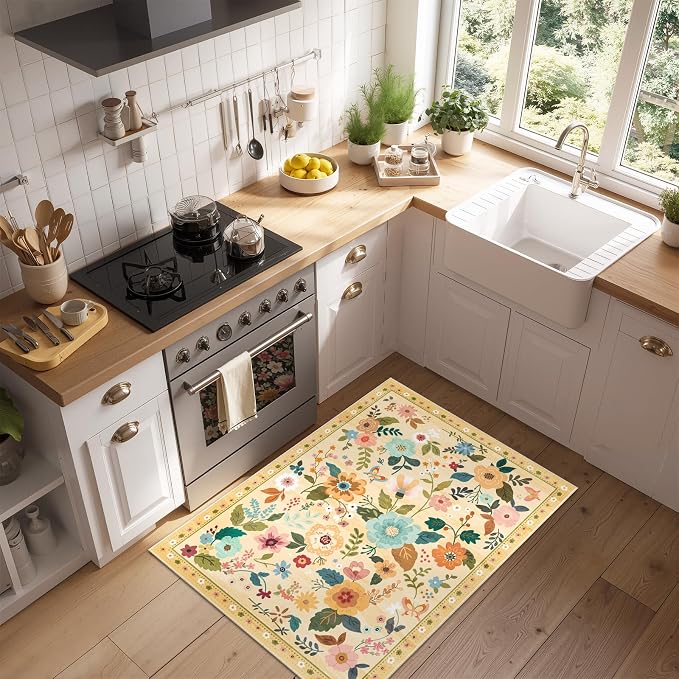RELEANY Floral Nursery 2x3 Area Rugs Washable Print Boho Cute Carpet Non Slip - Image 3