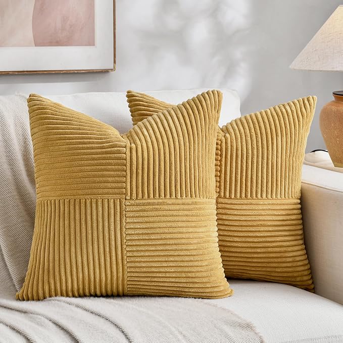 Fancy Homi 2 Packs Mustard Yellow Samll Decorative Throw Pillow Covers 12x12 by Fancy+Homi