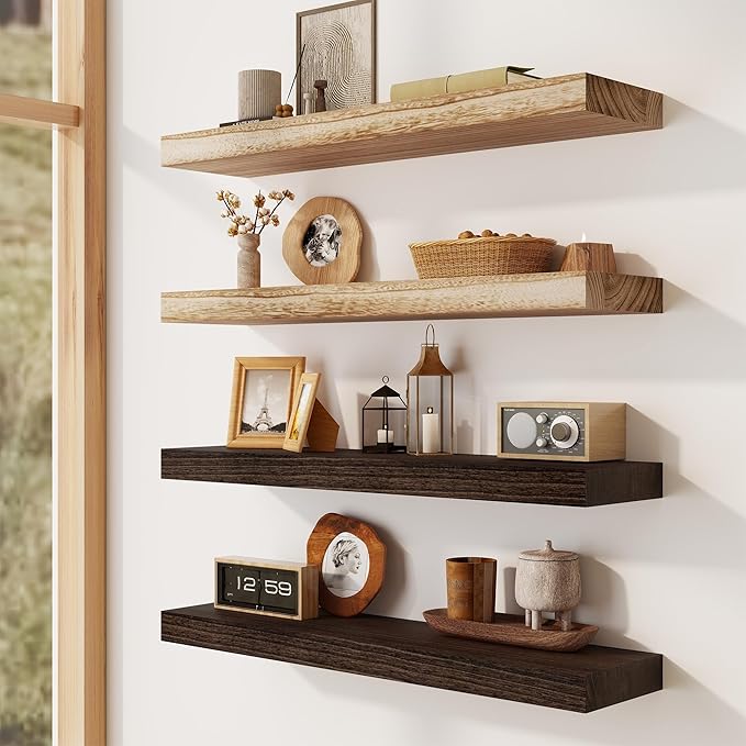 Solid Wood Floating Shelves for Wall 48"W x 8"D x 1.56"H Set of 2, Deep Wall - Image 2