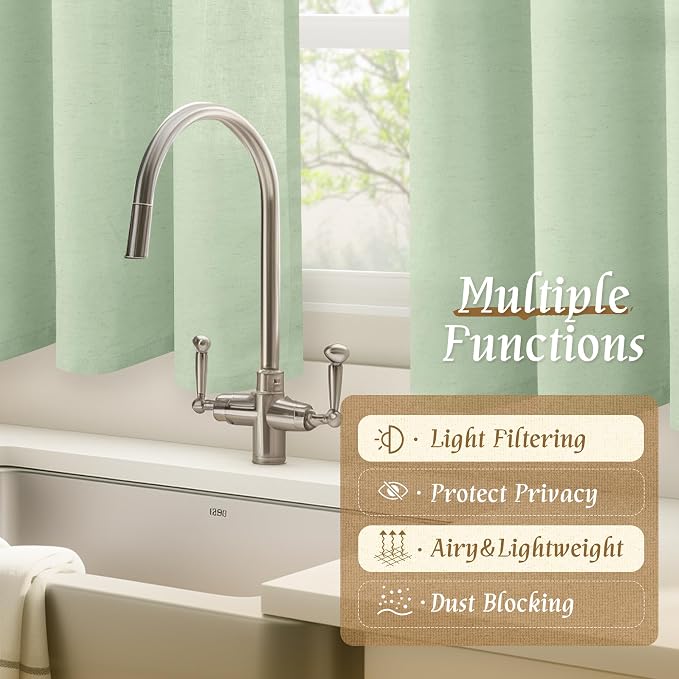 LAMIT 48 Inch Length Linen Curtains 2 Panels, Light Green Soft Faux Linen Light - Image 9