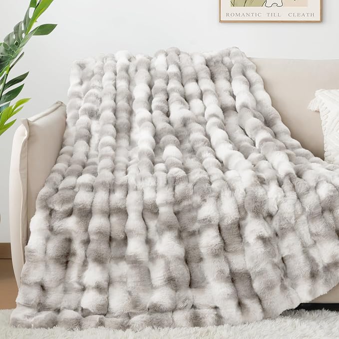 Touchat Luxury 1000GSM Rabbit Faux Fur Blanket, Super Heavy Warm Cozy Brown - Image 4