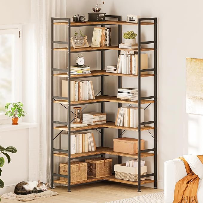 Casaottima Corner Bookshelf 7 Tier, 76 Inches Reversible Book Shelf - Image 2