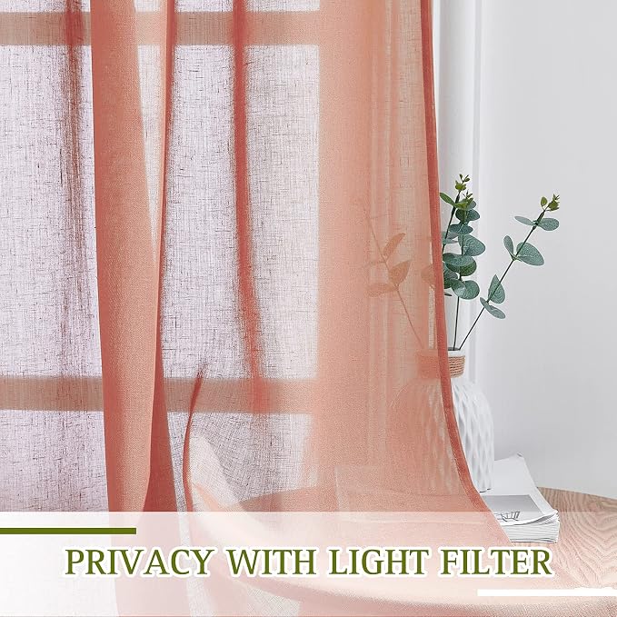 NICETOWN Linen Semi Sheer Curtains, Grommet Top Rustic Farmhouse Linen Curtains - Image 5
