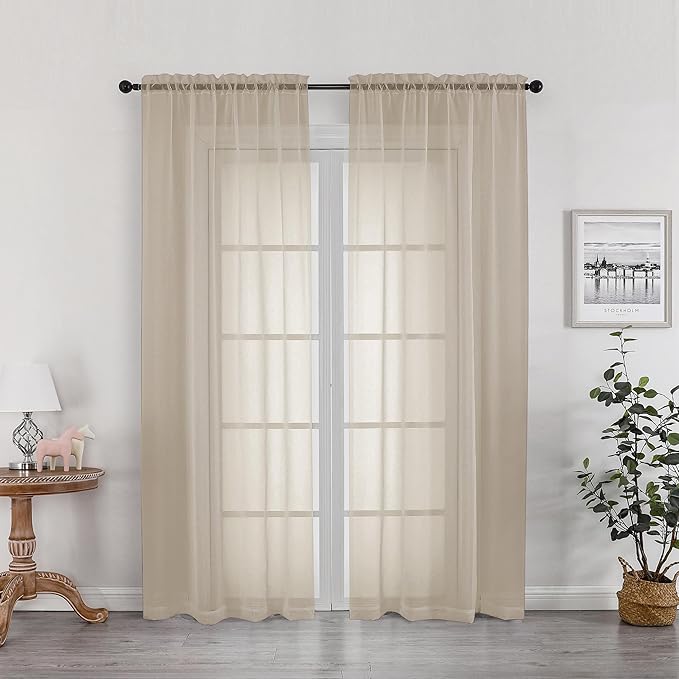 OWENIE Taupe Sheer Curtains 78 inches Long by OWENIE