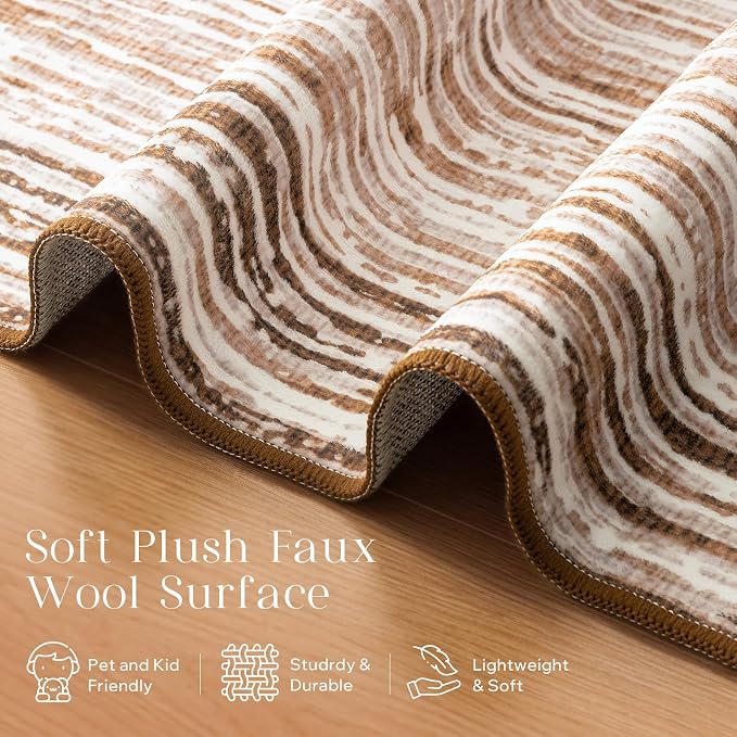 Phantoscope Washable Area Rug 5'x7' Non-Slip, Modern Neutral Boho Rugs - Image 4