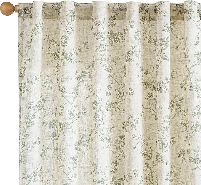 jinchan Linen Floral Curtains for Living Room 84 Inch Length Sage Green Printed - Image 3