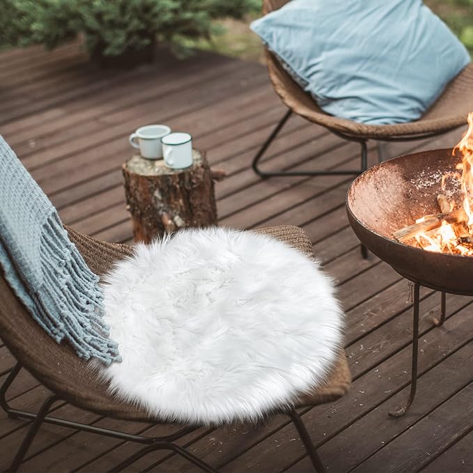 White Faux Fur Rug Small Round Fluffy Rug 2x2 Feet Round Rug - Image 7