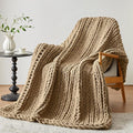 Negwoo Chunky Knit Throw Blanket, Handmade Light Brown Crochet Big Thick Blanket by Unknown