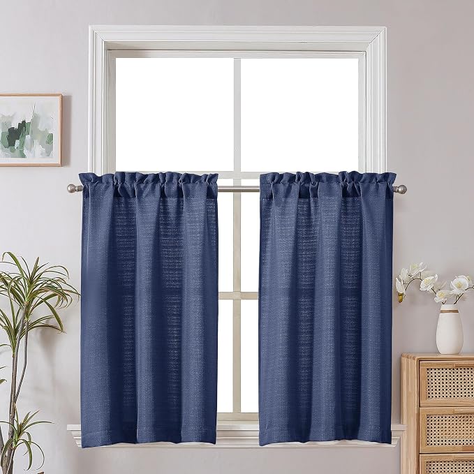 Chyhomenyc Bennet 2 Panels Blue Kitchen Curtains 36 Inch Length Tier Curtain by Chyhomenyc
