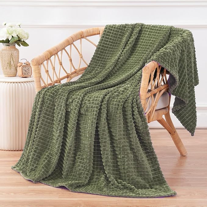 Puncuntex Flannel Fleece Throw Blanket Olive Green 50"×60" by Puncuntex