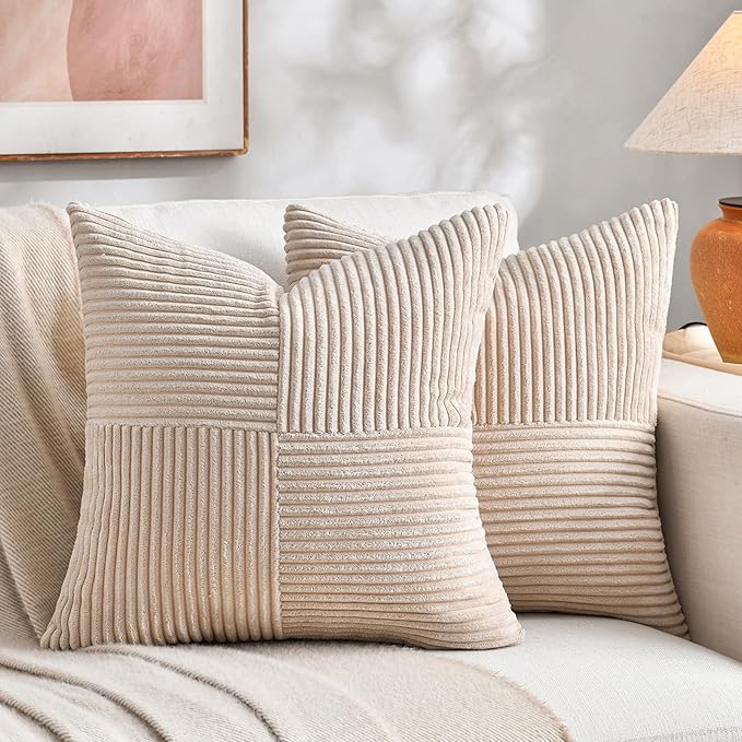 Fancy Homi 2 Packs Tan Decorative Throw Pillow Covers 18x18 Inch by Fancy+Homi