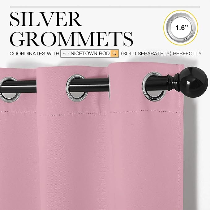 NICETOWN Rouge Pink Blackout Curtain Panels 48 inch Long Set of 2 - Image 2