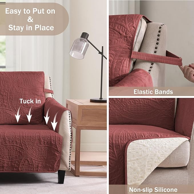 Red Quilted Recliner Chair Covers, Waterproof Recliner Chair Covers, Lazy Boy - Image 3