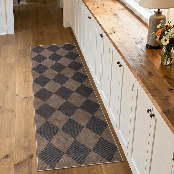 Beeiva Checkered Print Hallway Runner Rug 2x6, Moroccan Kitchen Runner Rugs Non - Image 7