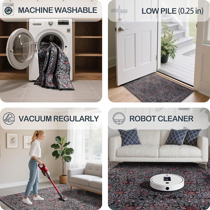 4x6 Area Rug for Bedroom Beside Rug, Laundry Room, Washable Non-Slip Low Pile - Image 7