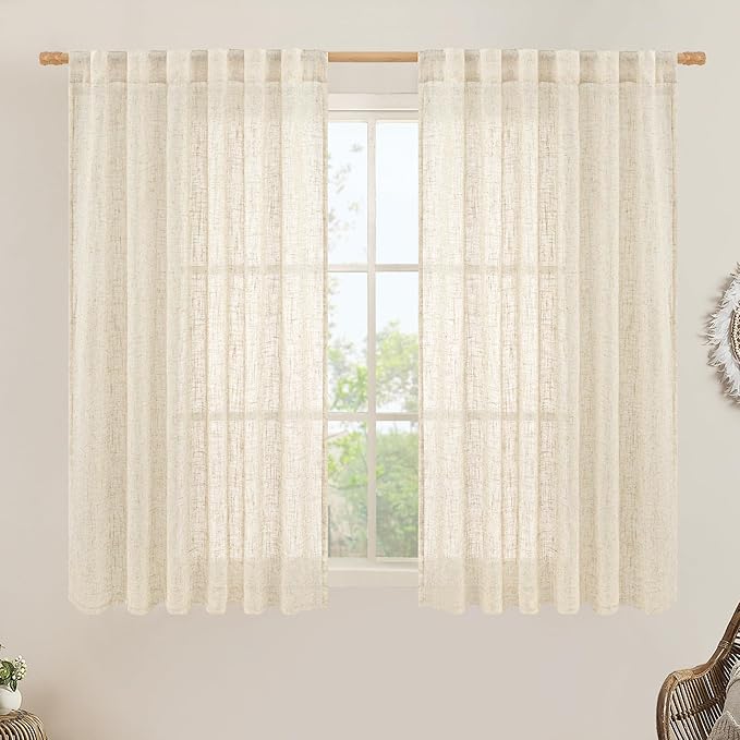 LAMIT Beige Linen Curtains 45 Inches Long by LAMIT