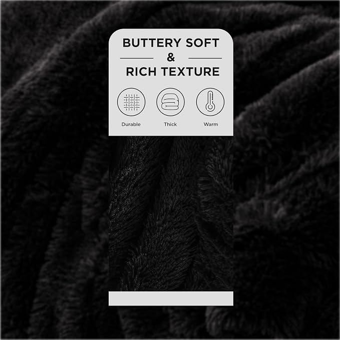 Bedsure GentleSoft Fluffy Black Blankets Queen Size - Image 2