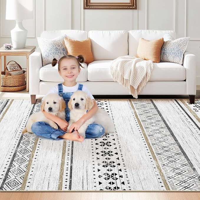 BESTSWEETIE 6x9 Area Rugs for Living Room Washable Moroccan Farmhouse Neutral - Image 8
