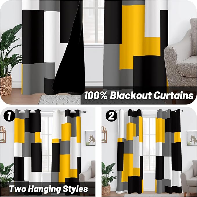 Tyrot Yellow 100% Blackout Curtains - Image 2