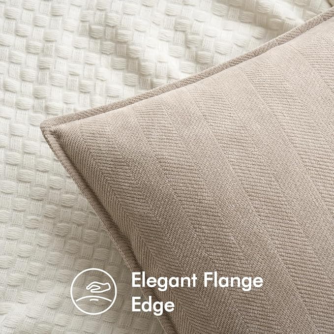 MIULEE Pack of 2 Beige Decorative Pillow Covers 24x24 Inch Soft Chenille - Image 2