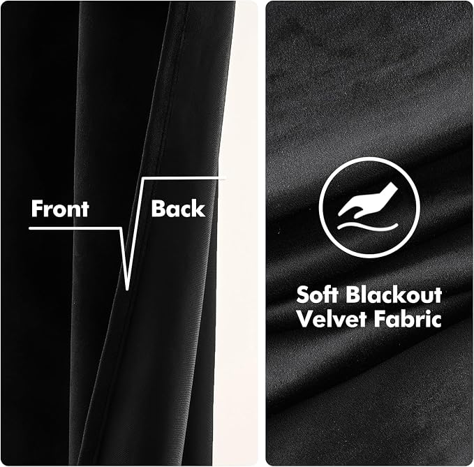 MIULEE Black Out Velvet Curtains 96 Inch Length Halloween Room Darkening Long - Image 3