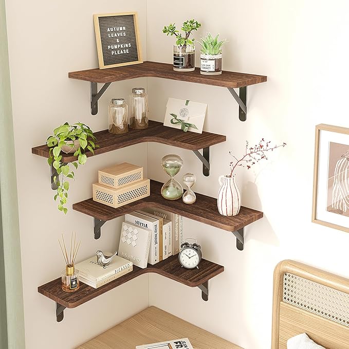 Fixwal Corner Floating Shelves for Wall, Rustic Wood Wall Mounted Shelf for - Image 2