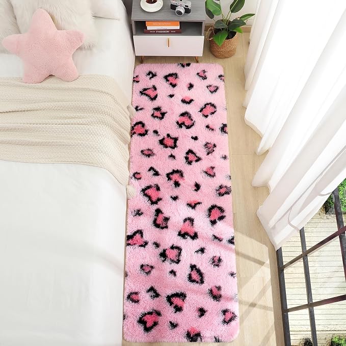 Amearea Pink Runner Rug for Bedroom Girls, 2x6 Feet Fluffy Leopard Runner Rug - Image 5
