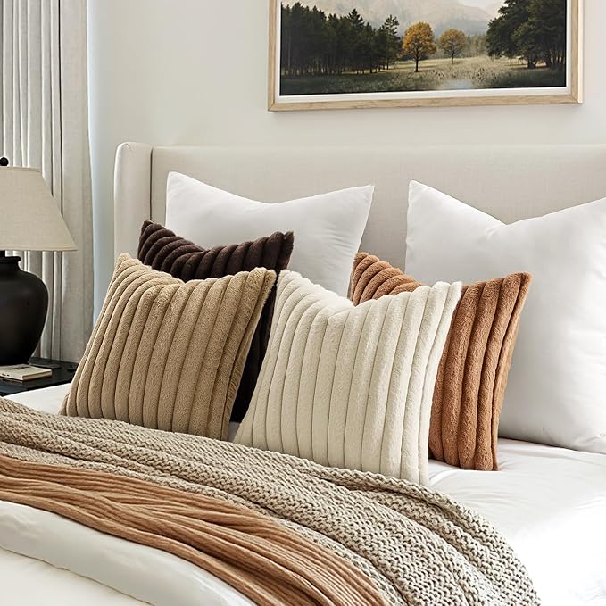 MIULEE Faux Fur Plush Decorative Throw Pillow Covers 18x18 Set of 4, Boho - Image 5