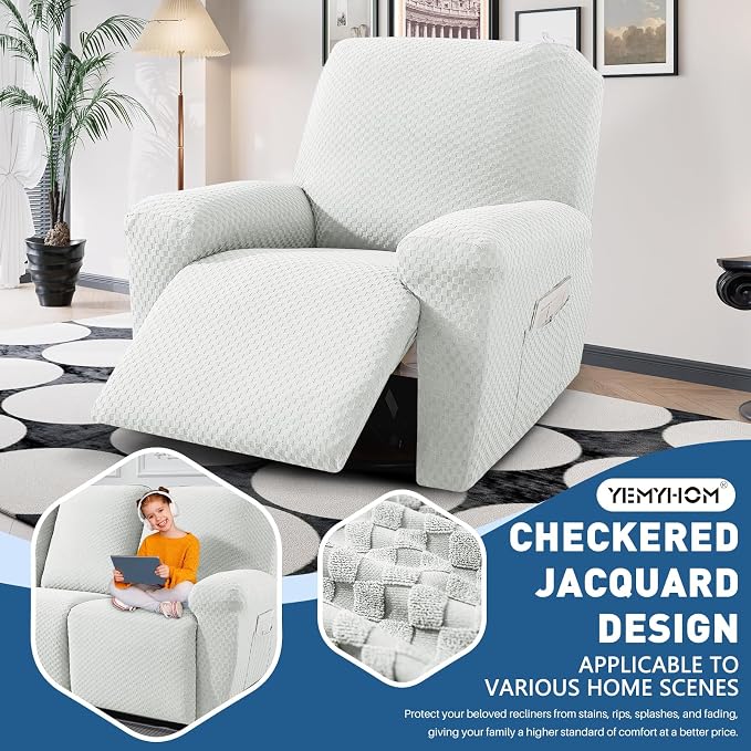 YEMYHOM 4 Pieces Stretch Recliner Slipcover Latest Jacquard Recliner Chair Cover - Image 2