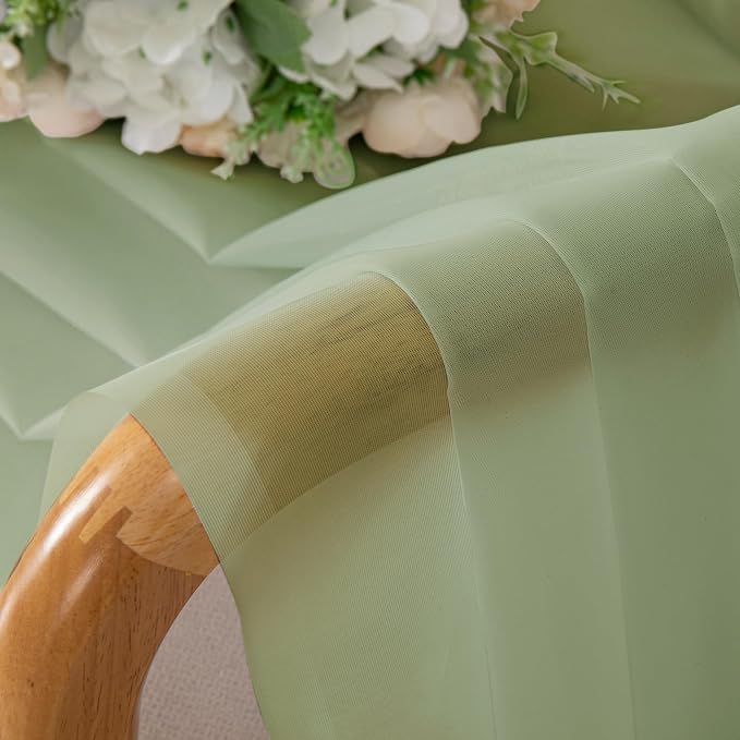 OVZME Light Green Sheer Curtains 63 Inches Long 2 Panels - Image 4