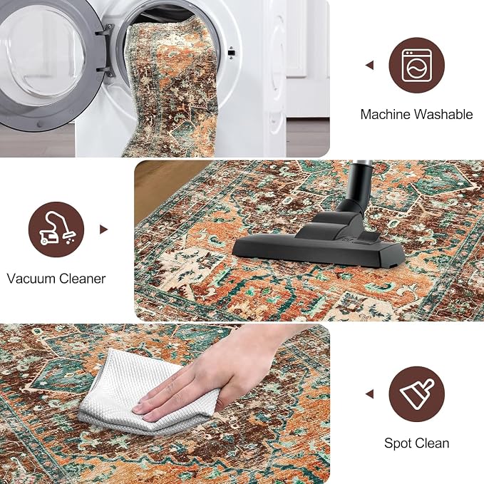 Yamaziot Washable Kitchen Runner Rug Set of 3, Non-Slip Boho Vintage Hallway - Image 5