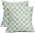 Teal Grey Gray Floral Block Print Pillow Covers 20x20 Inch Set of 2, Vintage by Sivirary
