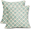 Teal Grey Gray Floral Block Print Pillow Covers 18x18 Inch Set of 2, Vintage by Sivirary