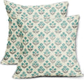 Teal Grey Gray Floral Block Print Pillow Covers 16x16 Inch Set of 2, Vintage by Sivirary