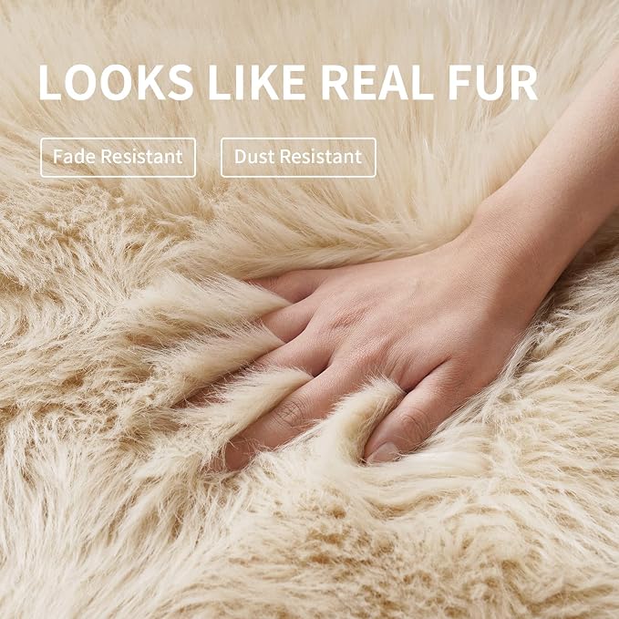 Faux Fur Rug for Bedroom, Fluffy Runner Rugs Soft Sheepskin Rug Sofa Couch Seat - Image 4