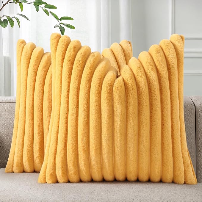 Pallene Faux Fur Plush Throw Pillow Covers 18x18 Set of 2, Luxury Soft Fluffy by PALLENE