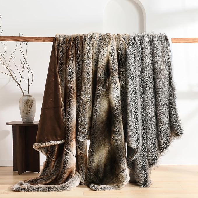 HORIMOTE HOME Luxury Plush Faux Fur Throw Blanket, Long Pile Grey - Image 5