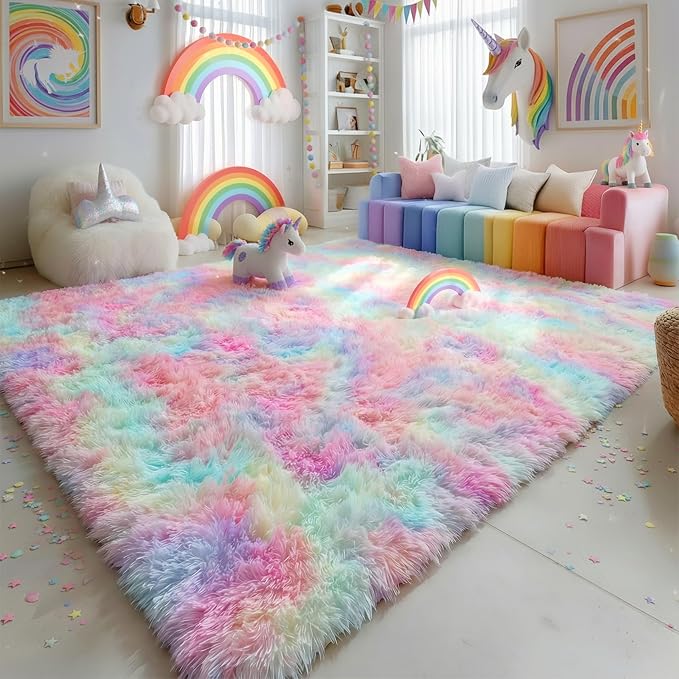 Amdrebio Rainbow Unicorn Colorful Kids Rugs by Amdrebio