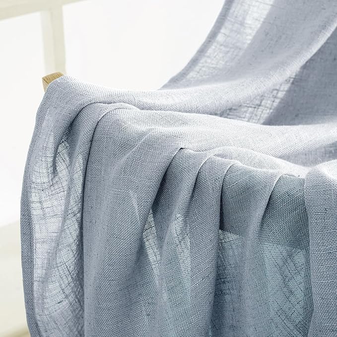 MIULEE Chambray Blue Linen Curtains 108 Inches Long 2 Panels - Image 6