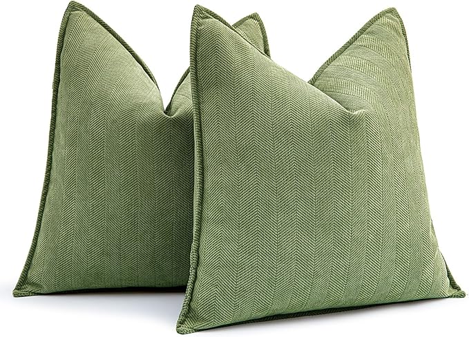 MIULEE Pack of 2 Sage Decorative Pillow Covers 18x18 Inch Soft Chenille by MIULEE