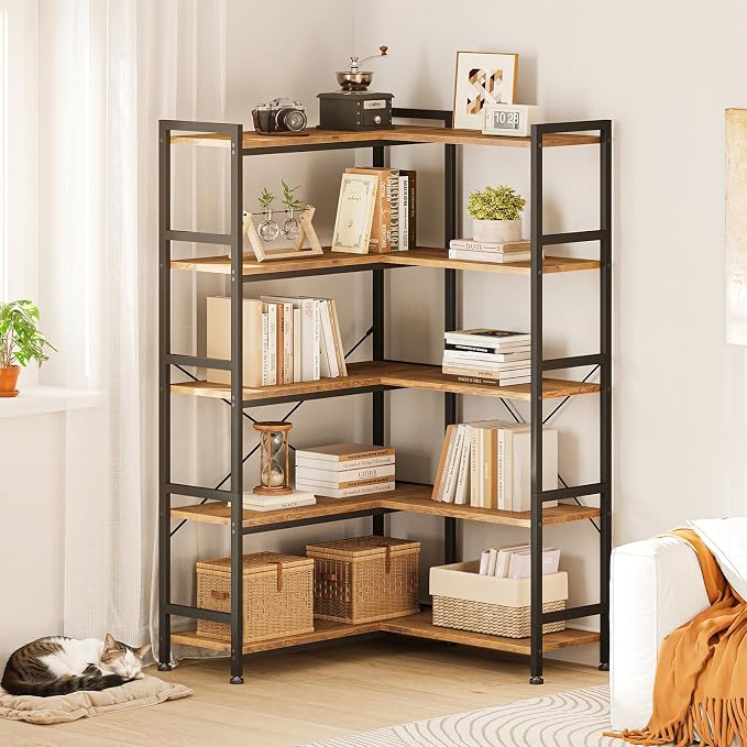 Casaottima Corner Book Shelf, 5 Tier Reversible Bookshelf - Image 2